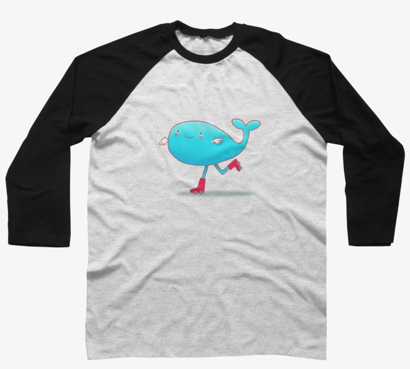Skating Whale Baseball Tee - T-shirt, transparent png #4135165