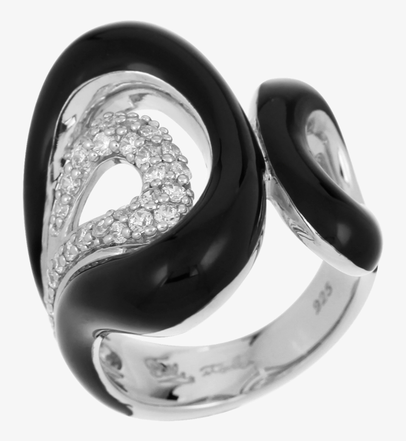 Sterling Silver Italian Enamel Vapeur Black Ring With - Silver, transparent png #4135794