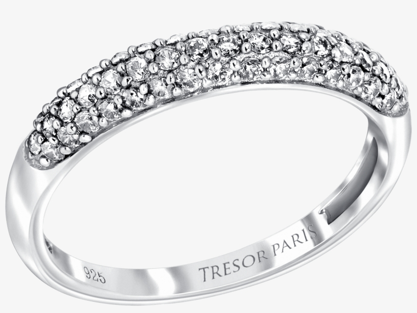 Pave Set Sterling Silver Ring With Diamond Clear Colour - Tresor Paris Pave Set Sterling Silver Ring, transparent png #4135908