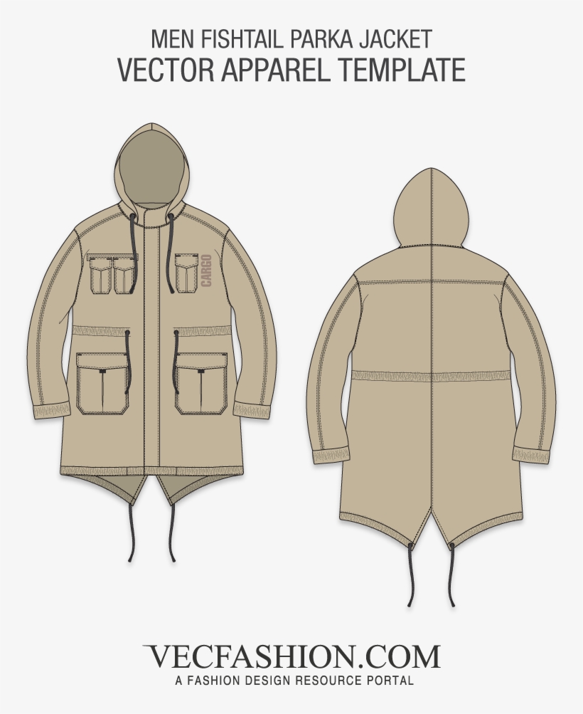 Men Fishtail Parka Jacket - Long Bomber Jacket Template, transparent png #4135937