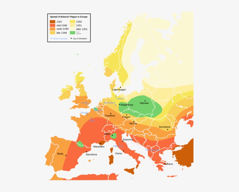 The Black Death Took Out Around 20 Million People Within - Spread Of The Bubonic Plague In Europe, transparent png #4136677