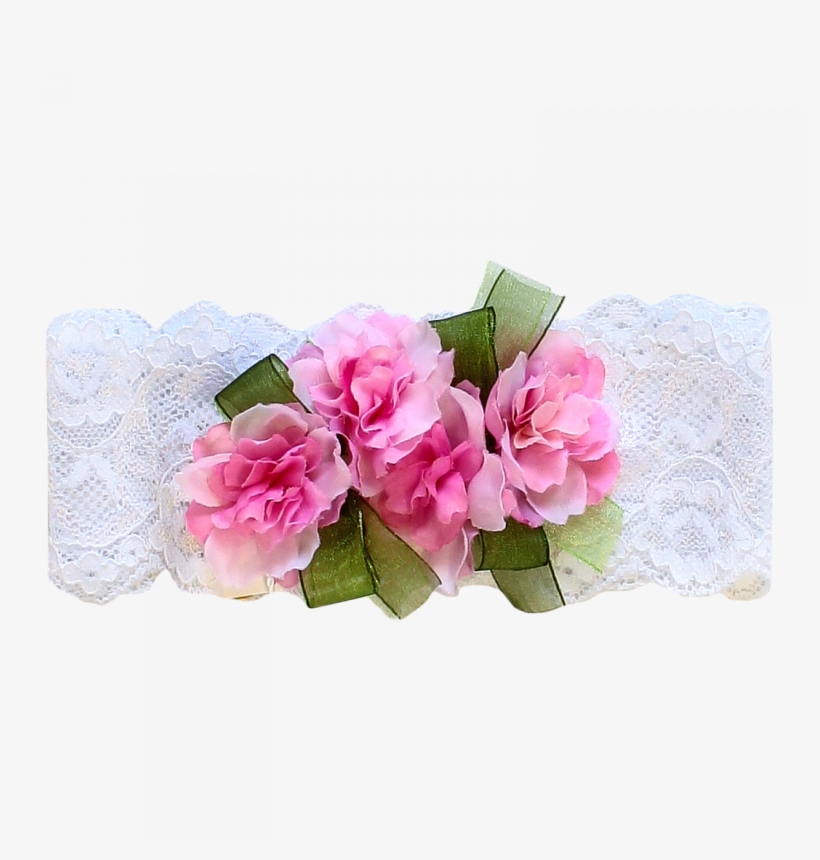 Headband In Lace With Flowers And Ribbons - Lace, transparent png #4140751