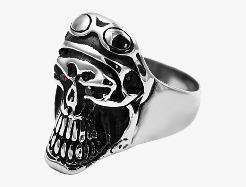 Red Eyed Biker Skull Ring - Men Surgical Steel Aviator Goggles Skull Biker Motorcycle, transparent png #4141313