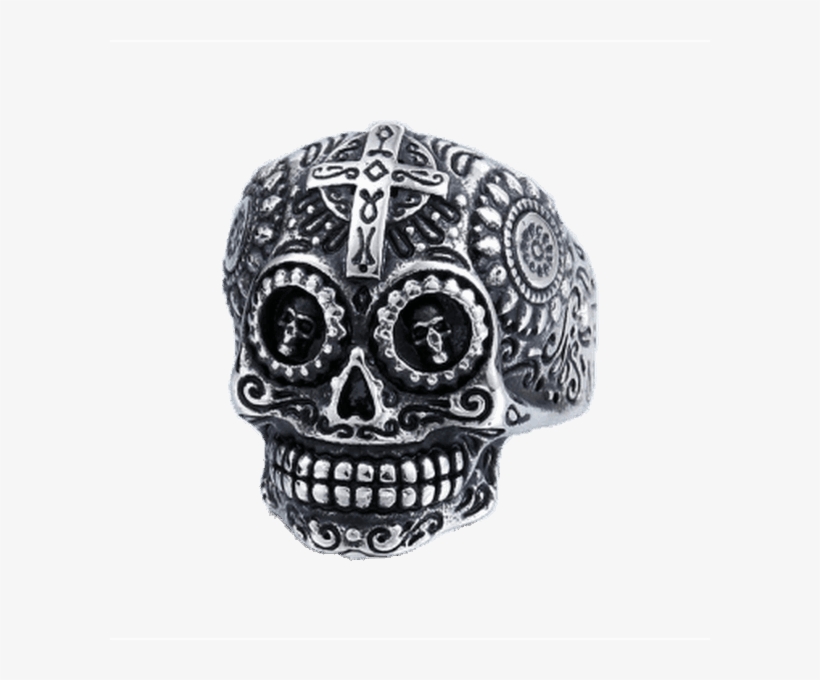 Gothic Carved Mens Skull Biker Ring Rear Tone - Gemsassist Skull Ring Gold Silver Cross Biker Rock, transparent png #4141330