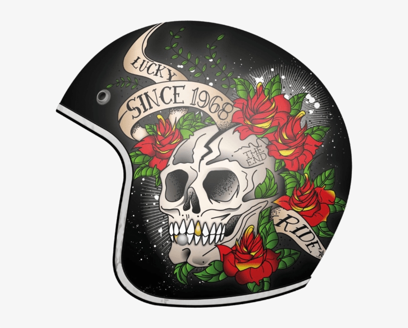 Mt Le Mans Skull & Roses Motorcycle Helmet Black - Mt Le Mans Helmet, transparent png #4141775