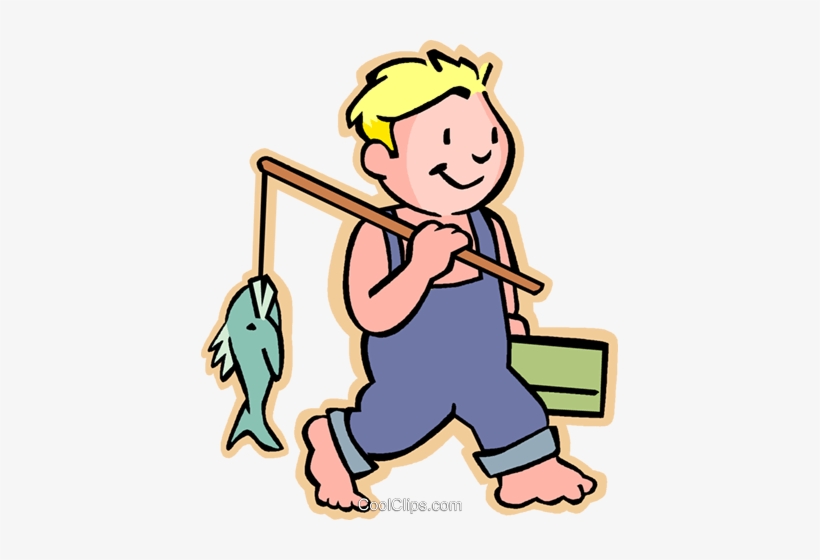 Little Boy With His Fishing Pole Royalty Free Vector - Fish With Boy, transparent png #4141888