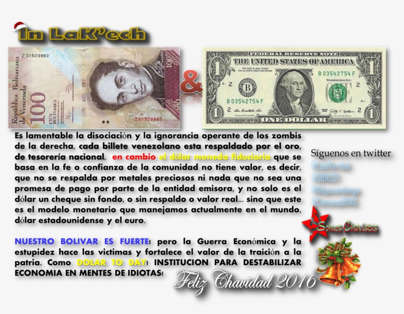 Bolivar Fuerte Vs Dolar Fiduciario Dollar Bill Free Transparent PNG