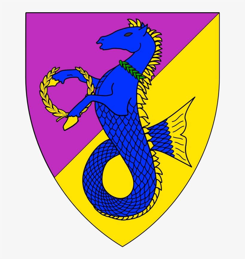 Per Bend Sinister Purpure And Or, A Seahorse Rampant - Heraldry, transparent png #4143430