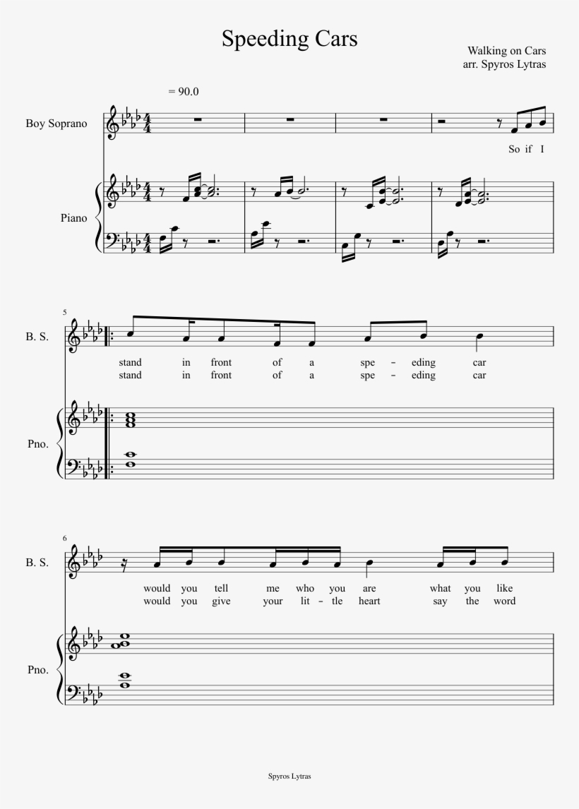 Speeding Cars Sheet Music Composed By Walking On Cars - Walking On Cars Speeding Cars Piano, transparent png #4143973