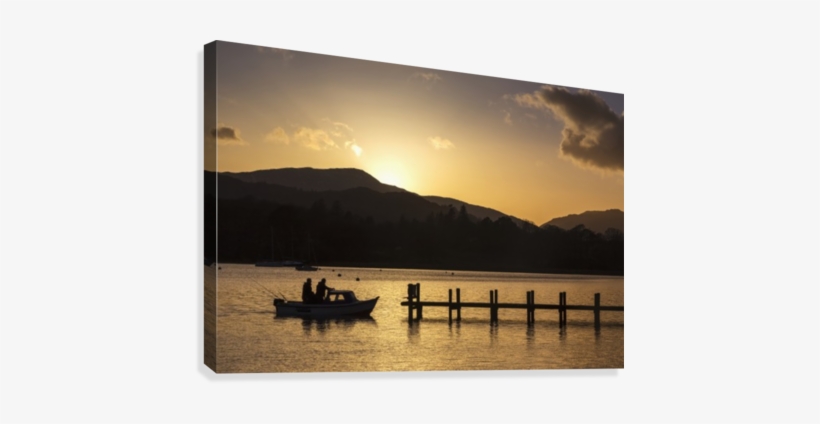 Silhouette Of Fishermen In A Boat Arriving At A Dock - Boat On Lake Sunset, transparent png #4146866