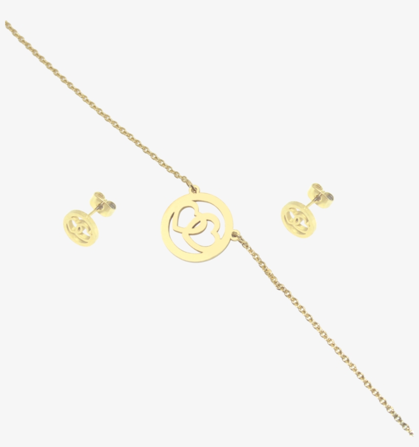 Juego Collar Y Aretes Dorado Circulo Con Corazones - Game, transparent png #4147185