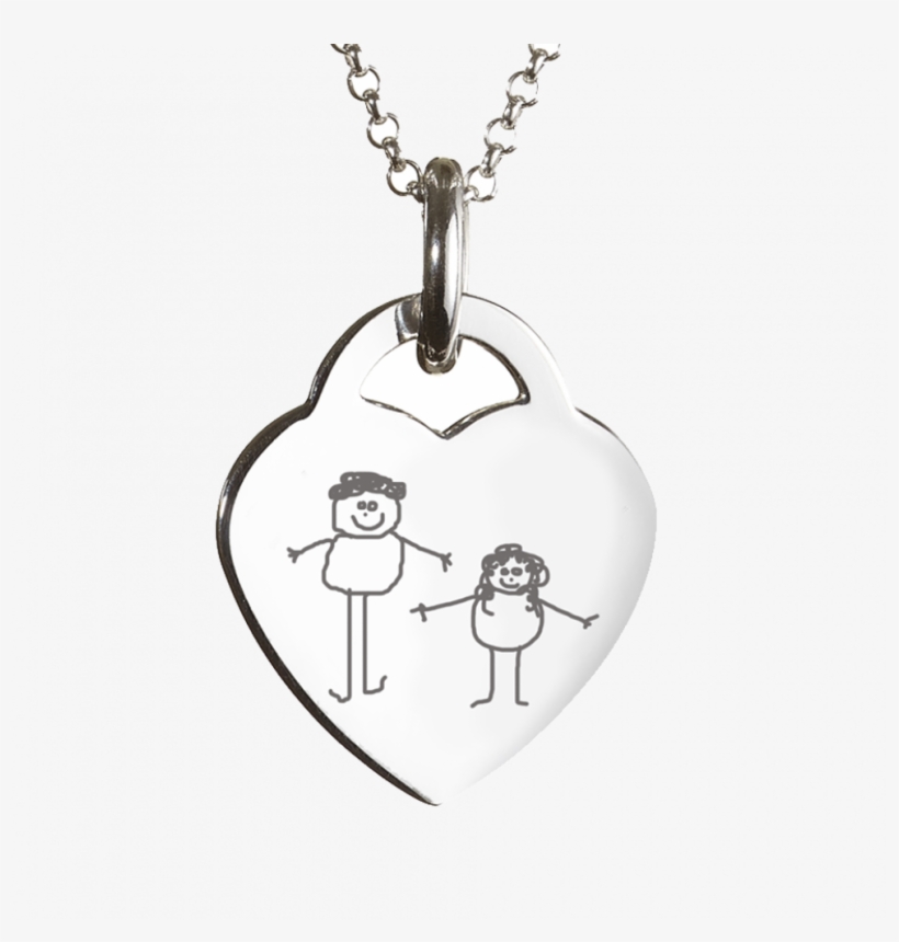 Personalised Necklace - Engraved Childrens Drawing Heart Necklace, transparent png #4147944