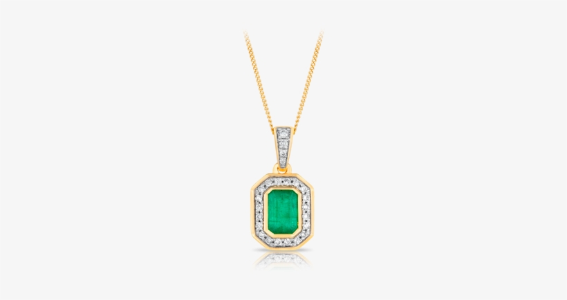 Emerald Cut Emerald And Diamond Pendant Set In 9ct - Pendant, transparent png #4148120