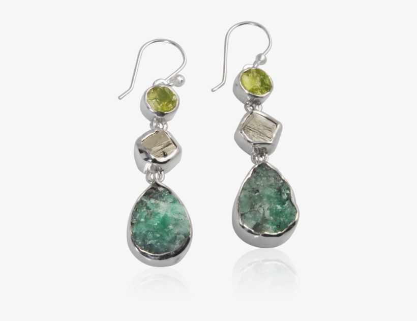 Peridot, Pyrite And Emerald Silver Earrings - Earring, transparent png #4148191