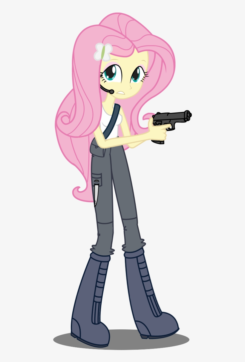 Gioku, Equestria Girls, Fluttershy, Gun, Headset, Pistol, - Equestria, transparent png #4150531