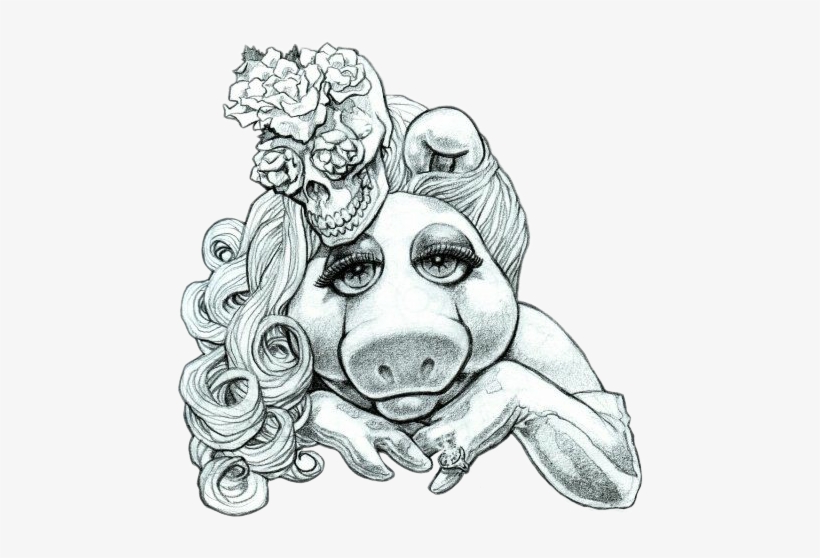 Misspiggy Piggy Pig Muppets Tattoo Blackandwhite - Miss Piggy Pin Up, transparent png #4151325