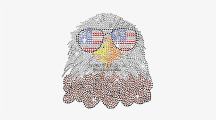 Cool Eagle With American Flag Glasses Iron On Rhinestone - Iron On Rhinestone Transfer, transparent png #4151687