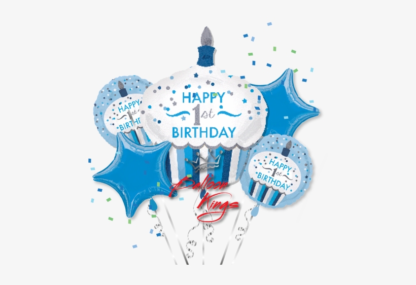 1st Birthday Boy Cupcake Bouquet - 18" 1st Birthday Cupcake Boy Balloon - Mylar Balloons, transparent png #4152194