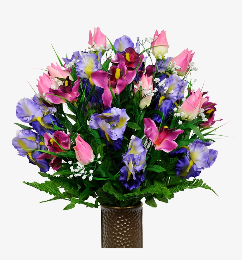 Pink Tulip & Purple Iris Mix - Ruby's Silk Flowers Pink Tulips Lavender Iris Artificial, transparent png #4152328