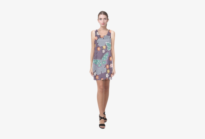 Butterflies, Clouds And Flowers On Purple Beautiful - Dress, transparent png #4152381