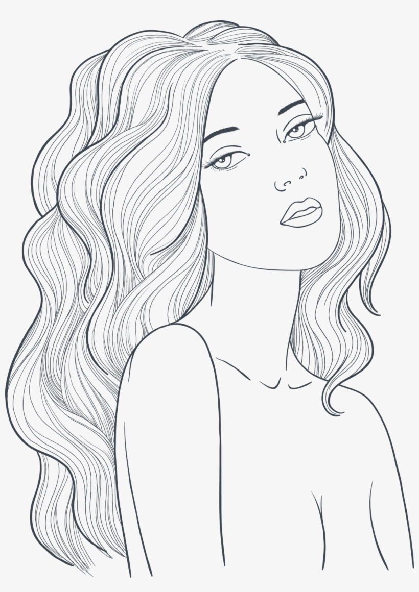 Large Size Of Drawing Of Girl Cutting Her Hair Back - Hairstyles For Girls Drawing, transparent png #4153412