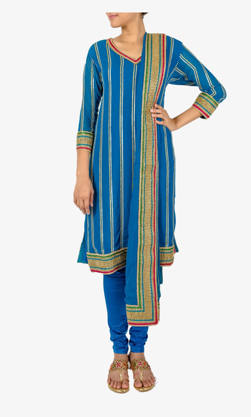Striped Blue Gota Kurta Set By Asal By Abu Sandeep - Silk, transparent png #4158590