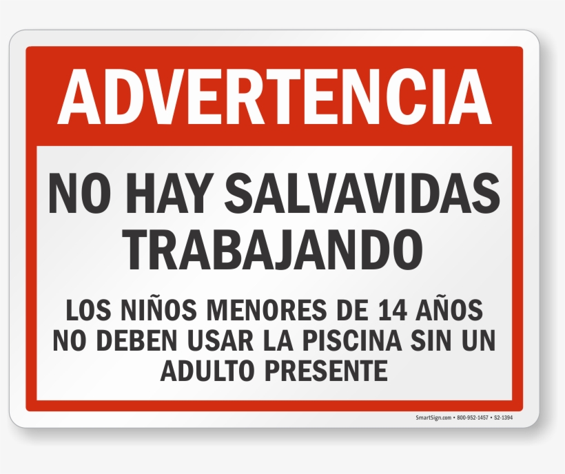 Spanish No Lifeguard On Duty Sign - Smartsign By Lyle S-7812-al-10 Aluminum Sign, Safety, transparent png #4160568