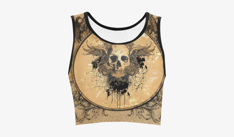 Awesome Skull With Wings And Grunge Women's Crop Top - Awesome Skull With Wings Oval Ornament, transparent png #4161931