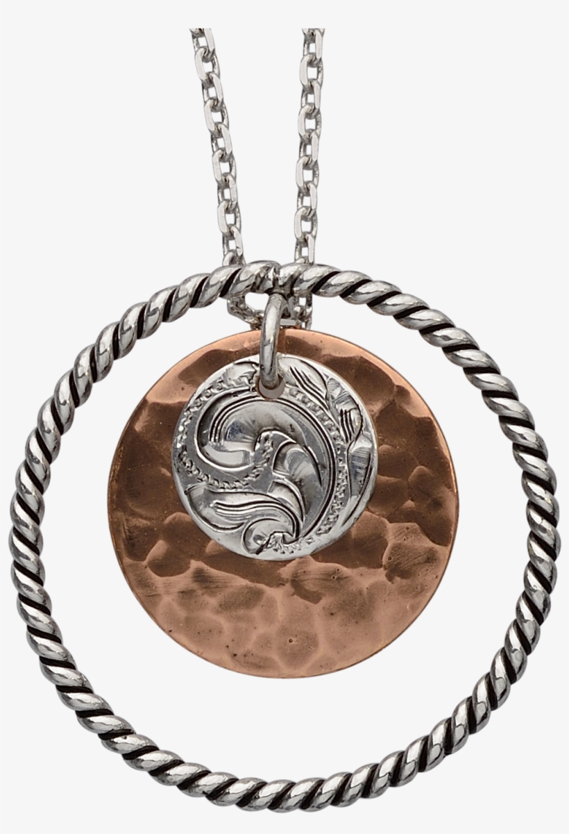 Hand Twisted Rope Circle W/ Engraved Silver And Hammered - Bar V Western Womens Necklace Engraved Hammered Disc, transparent png #4162140