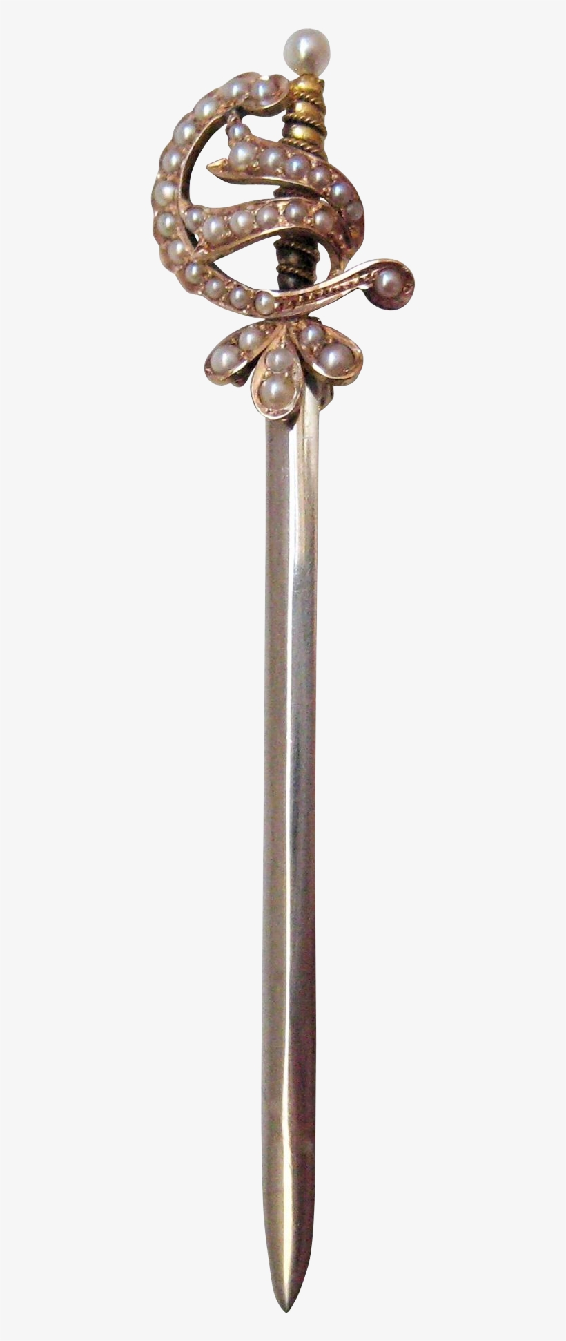 Antique 14k Gold Jabot Sword Stick Pin Brooch With - Pin, transparent png #4163535