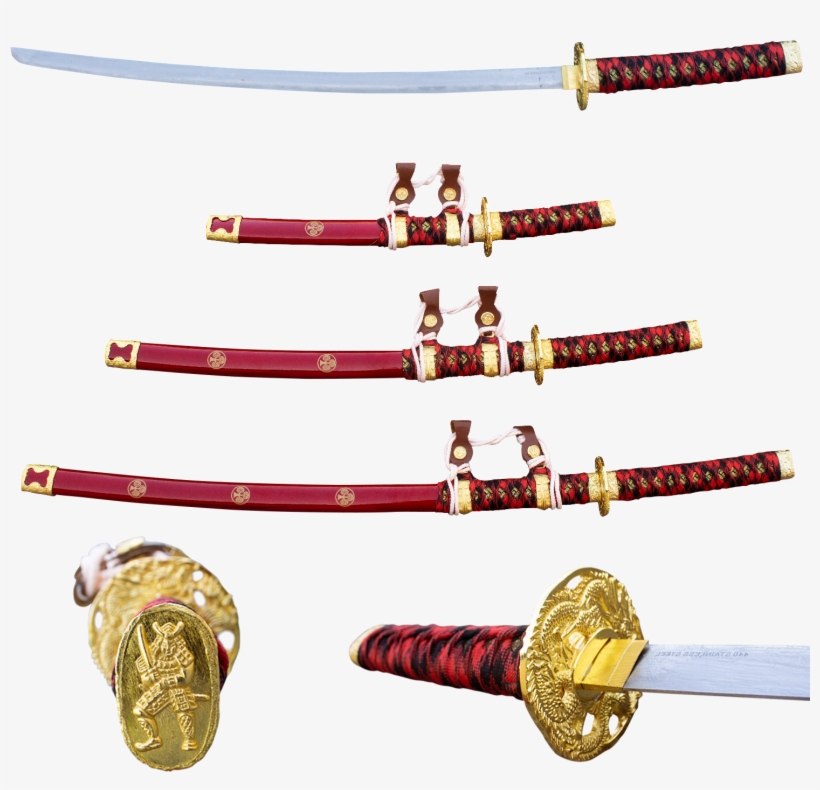 3 Pc Red Gold Rush Katana Sword Set - Katana, transparent png #4163573