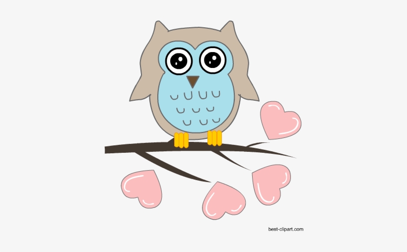 Owl On A Branch With Hearts Clipart - Owl, transparent png #4165603