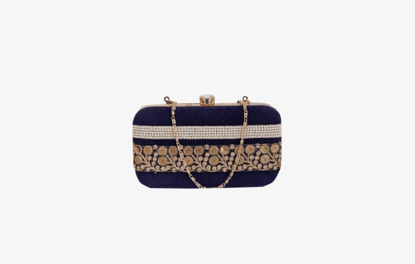 Blue Lace Work Suede Box Clutch - Shoulder Bag, transparent png #4169803