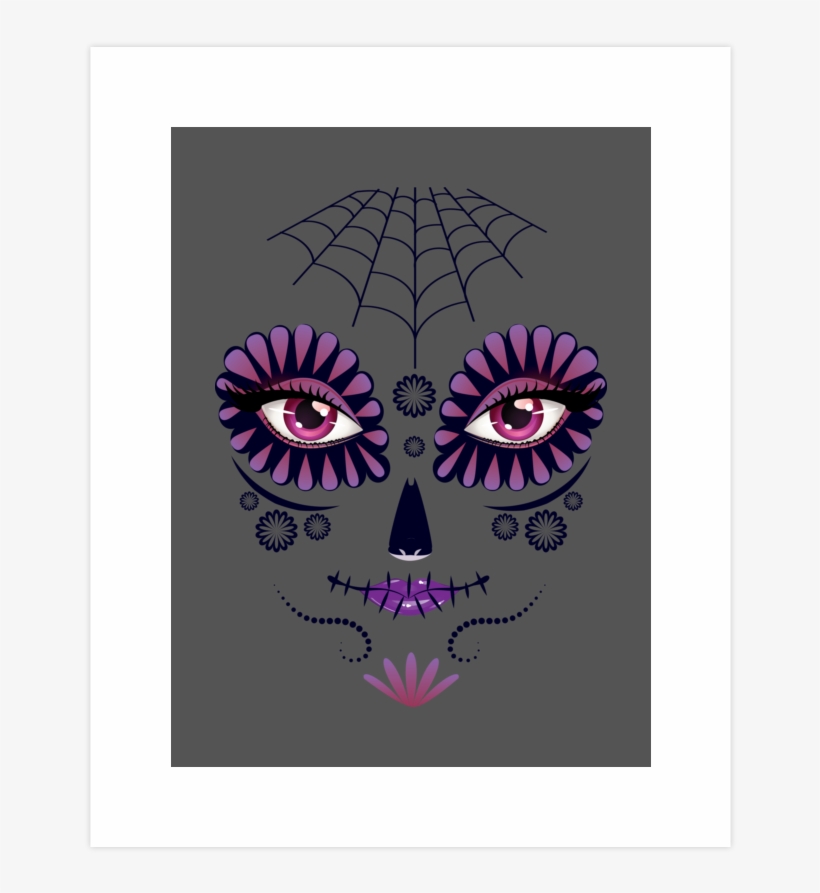 Sugar Skull Make Up Cartoon Face Art Print - Skull, transparent png #4169910