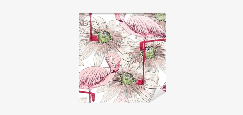 Fotomural Dibujo Vectorial De Un Flamenco Con Flores - Kunstdruk: Flamingo. Seamless Pattern By Tatsiana Pilipenka,, transparent png #4170211