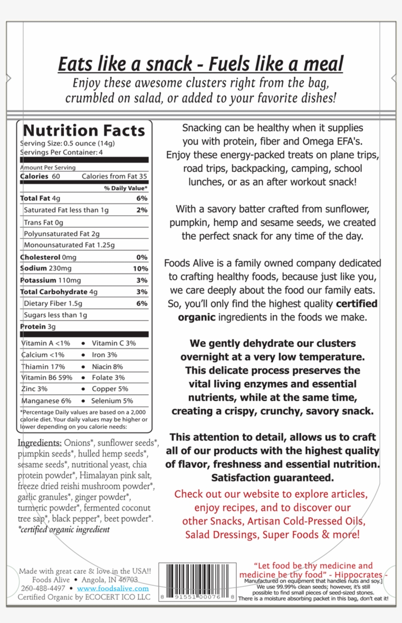 Foods Alive - Foods Alive - Organic Flax Crackers Italian Zest -, transparent png #4170402