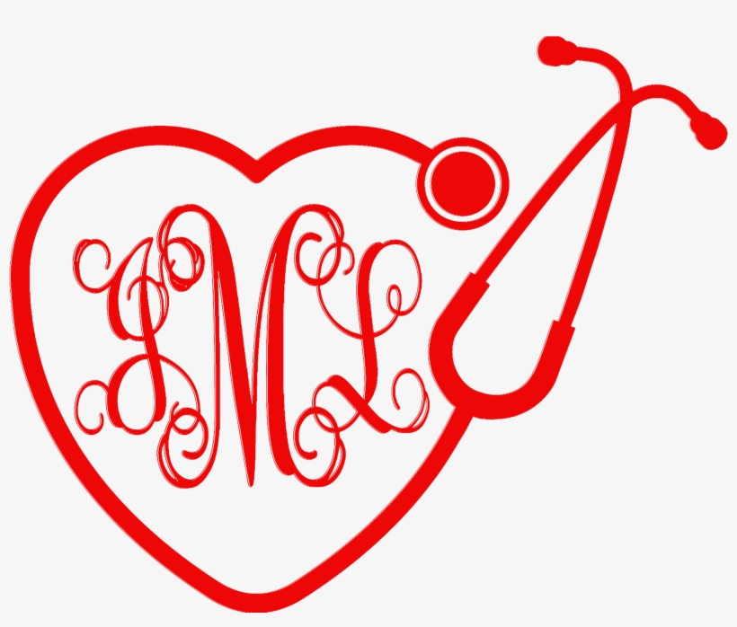 Monogrammed Heart Stethoscope Car Decal - Clip Art Stethoscope Heart, transparent png #4170795