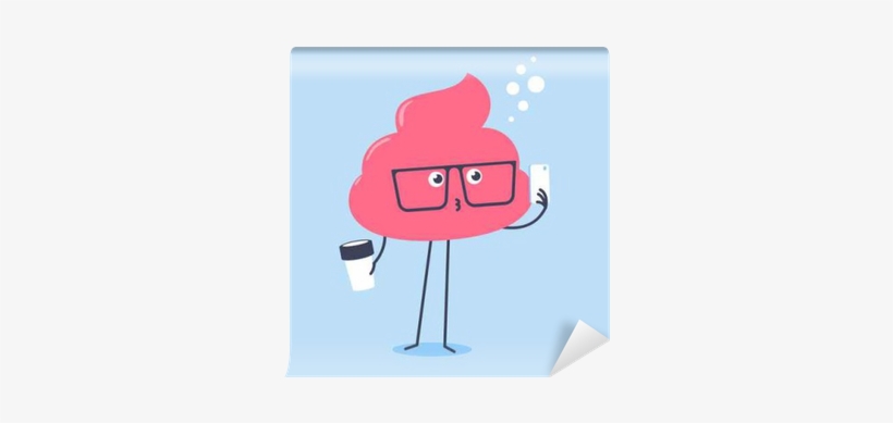 Kawaii Pink Shit Wearing Big Glasses Holding A Cup - Pink Poo, transparent png #4175217