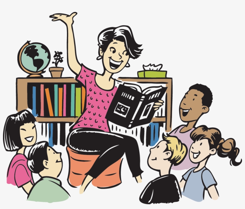 Women In Front Of A Bookcase Reading To Children - Community Reading, transparent png #4178952