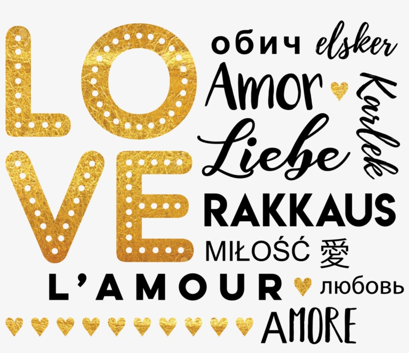 Love Multi Language Gold Glitter Valentine's Short - Love, transparent png #4180572