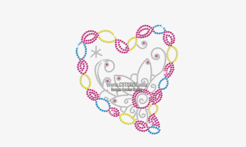 Classic Floral Heart Iron On Rhinestone Transfer - Illustration, transparent png #4180990