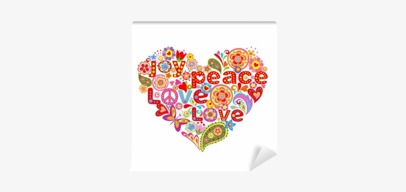 Print With Colorful Hippie Floral Heart Wall Mural - Orange Venue Hippi Rüzgarı Desenli 3d Baskılı Duş Perdesi, transparent png #4181035