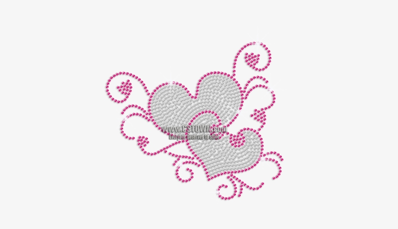 Pink Floral Heart Iron-on Rhinestone Transfer - Heart, transparent png #4181119