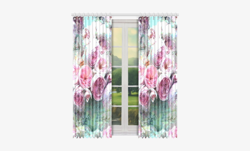 Pink Flowers Window Curtain 50" X 96" - Window Valance, transparent png #4186030