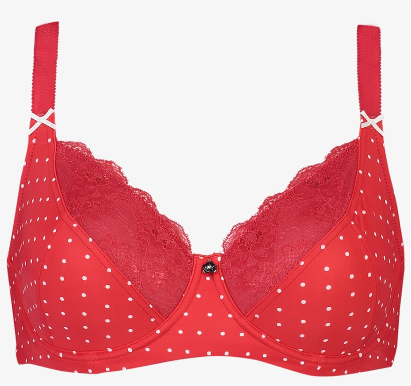 Red With White Spots Bra, transparent png #4190157