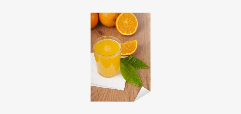 Vaso Con Zumo De Naranja, Naranjas Y Hojas Verdes Sticker - Yujacha, transparent png #4191014
