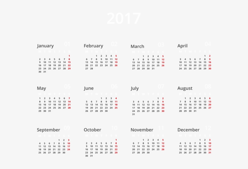 2017 European Calendar Png Image - 2019 Calendar Printable One Page, transparent png #4194374