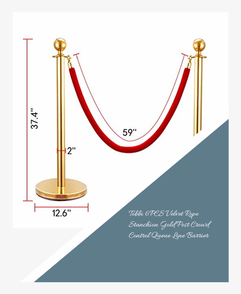Tobbi 6pcs Velvet Rope Stanchion Gold Post Crowd Control - Illustration, transparent png #4194607