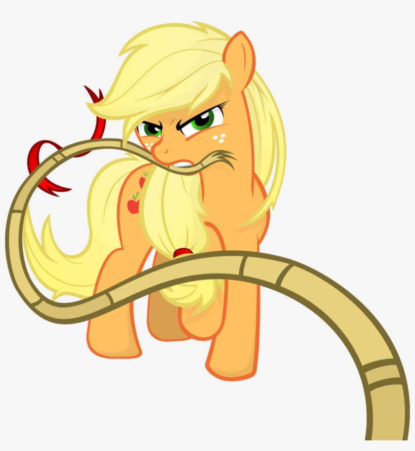 Godoffury, Loose Hair, Mouth Hold, Rope, Safe, Serious - Applejack Using Her Rope, transparent png #4196389