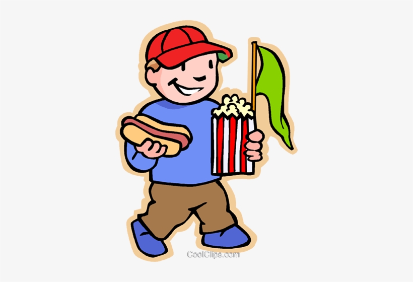Boy With Hotdog Popcorn And Pennant Royalty Free Vector - Eat Pop Corn Clipart, transparent png #4196802